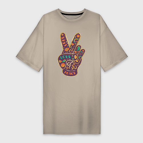 Женская футболка-платье Free love peace / Миндальный – фото 1