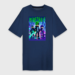 Футболка женская-платье Cyberpunk and Minecraft - collaboration, цвет: тёмно-синий