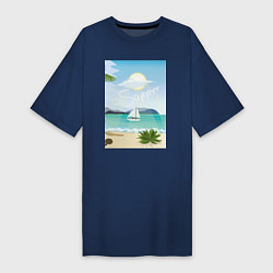 Футболка женская-платье Яхта в море летом и пляж, цвет: тёмно-синий
