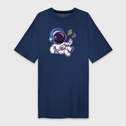 Футболка женская-платье Музыкальный космос, цвет: тёмно-синий