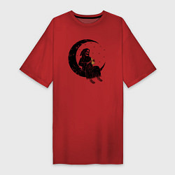 Футболка женская-платье Смерть ест пиццу на Луне, цвет: красный