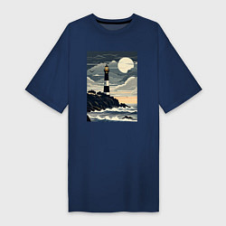 Женская футболка-платье Маяк в луном свете