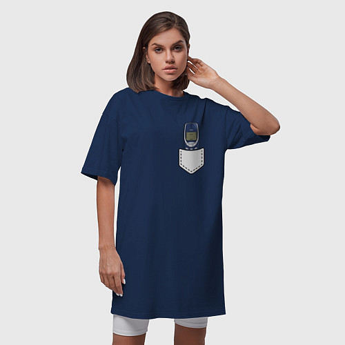 Женская футболка-платье Нокиа в кармашке стиль 2000 х / Тёмно-синий – фото 3