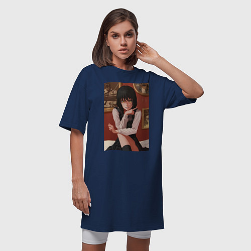 Женская футболка-платье Человек бензопила Аса Митака Йор / Тёмно-синий – фото 3