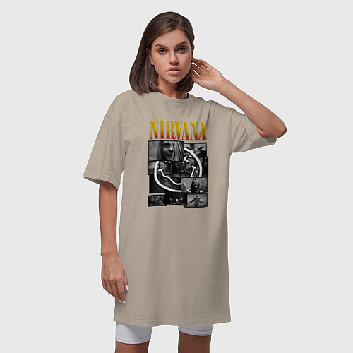 Женская футболка-платье Nirvana kurt krist dave / Миндальный – фото 3