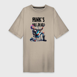 Футболка женская-платье Punks not dead - slogan ai art, цвет: миндальный