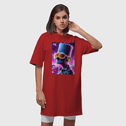 Футболка женская-платье Неоновый Барт Симпсон - киберпанк, цвет: красный — фото 2