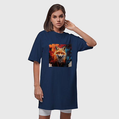 Женская футболка-платье Лисенок из акварели / Тёмно-синий – фото 3