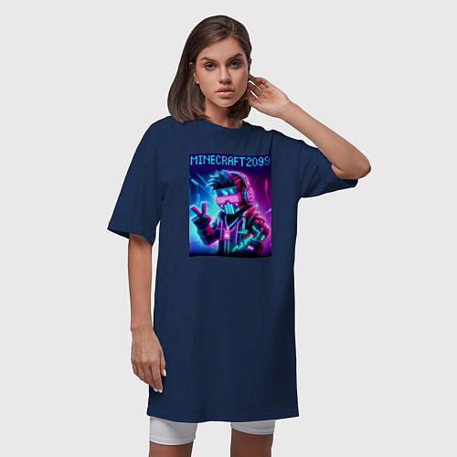 Женская футболка-платье Minecraft 2099 - ai art fantasy / Тёмно-синий – фото 3