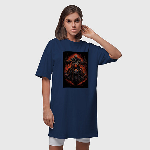 Женская футболка-платье Скелет из ада едет на старом мотоцикле / Тёмно-синий – фото 3