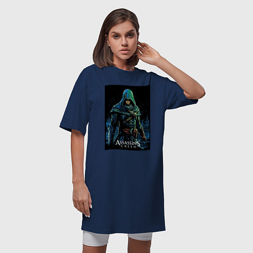 Женская футболка-платье Assassins creed в капюшоне / Тёмно-синий – фото 3