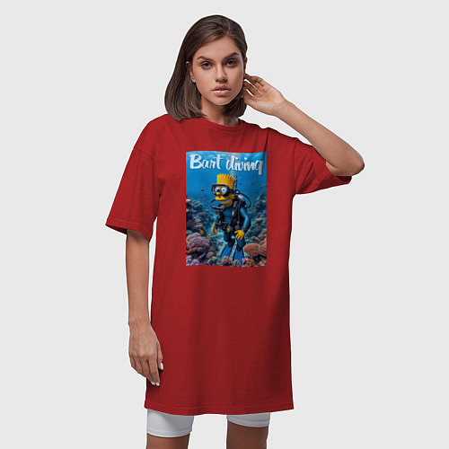 Женская футболка-платье Барт дайвинг - нейросеть / Красный – фото 3