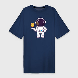 Футболка женская-платье Космонавт и планета, цвет: тёмно-синий