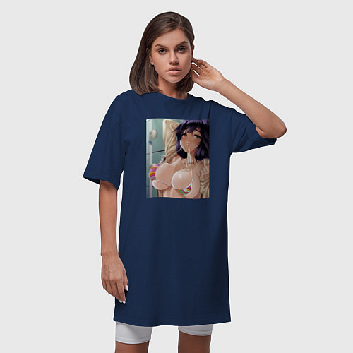 Женская футболка-платье Ahegao секси / Тёмно-синий – фото 3