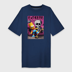 Футболка женская-платье Bart Simpson and skateboard - extreme, цвет: тёмно-синий
