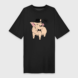 Женская футболка-платье Свин в цилиндре