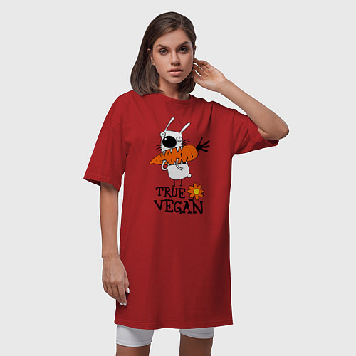 Женская футболка-платье True vegan (истинный веган) / Красный – фото 3