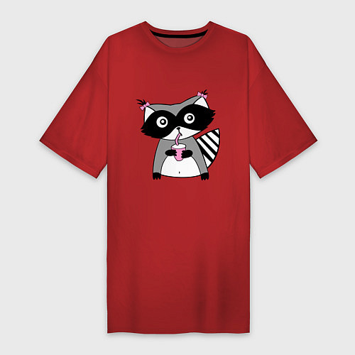 Женская футболка-платье Енот-девочка / Красный – фото 1