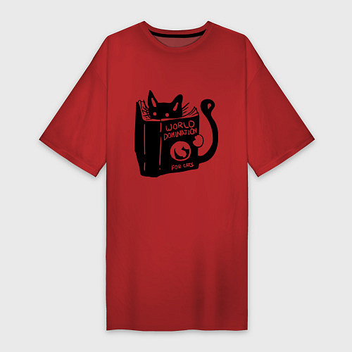 Женская футболка-платье Кот с книгой / Красный – фото 1