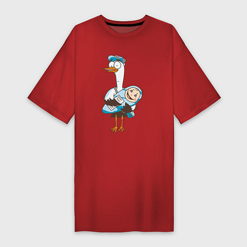 Женская футболка-платье Аист с малышом / Красный – фото 1