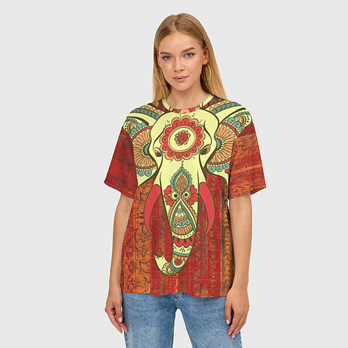 Женская футболка оверсайз Индийский слон / 3D-принт – фото 3