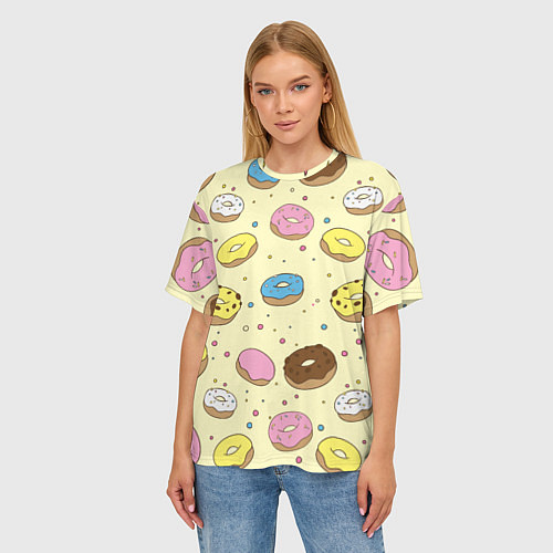 Женская футболка оверсайз Сладкие пончики / 3D-принт – фото 3