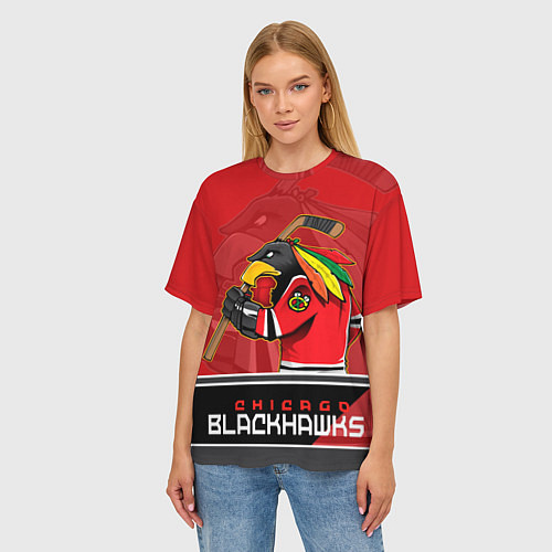 Женская футболка оверсайз Chicago Blackhawks / 3D-принт – фото 3