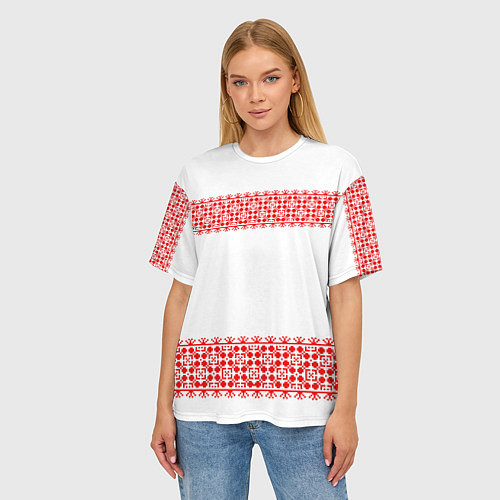 Женская футболка оверсайз Славянский орнамент (на белом) / 3D-принт – фото 3