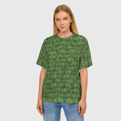 Женская футболка оверсайз Грустные лягушки / 3D-принт – фото 3