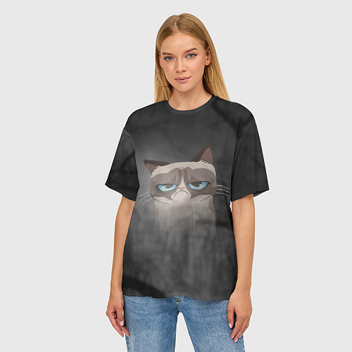 Женская футболка оверсайз Grumpy Cat / 3D-принт – фото 3