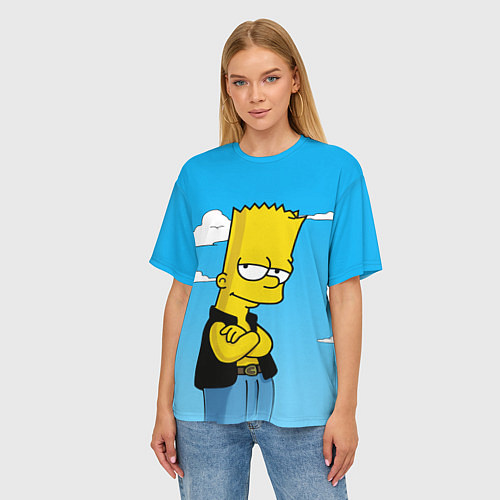 Женская футболка оверсайз Задумчивый Барт / 3D-принт – фото 3