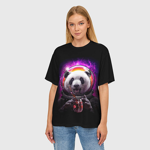Женская футболка оверсайз Panda Cosmonaut / 3D-принт – фото 3