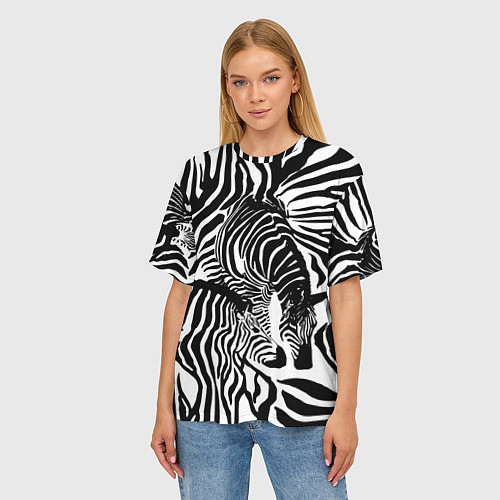 Женская футболка оверсайз Полосатая зебра / 3D-принт – фото 3