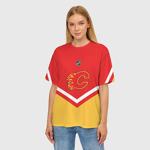 Женская футболка оверсайз NHL: Calgary Flames / 3D-принт – фото 3