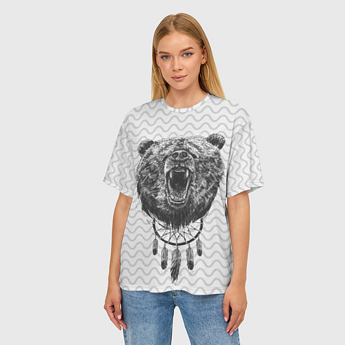 Женская футболка оверсайз Bear Dreamcatcher / 3D-принт – фото 3