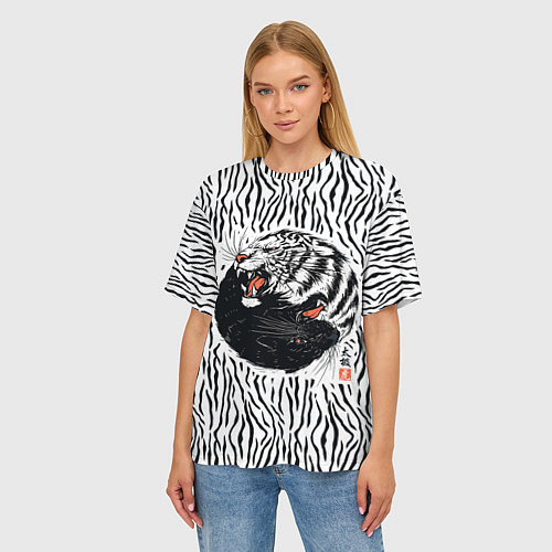 Женская футболка оверсайз Yin Yang Tigers / 3D-принт – фото 3