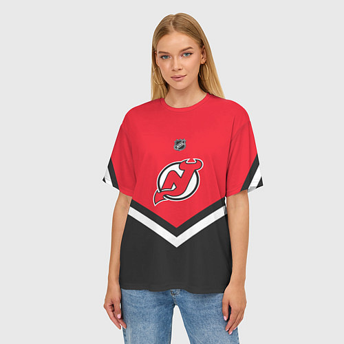 Женская футболка оверсайз NHL: New Jersey Devils / 3D-принт – фото 3