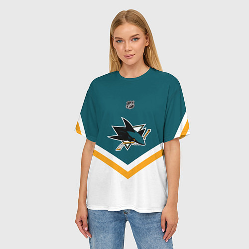 Женская футболка оверсайз NHL: San Jose Sharks / 3D-принт – фото 3