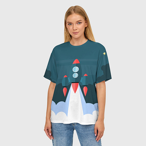 Женская футболка оверсайз Ракета / 3D-принт – фото 3
