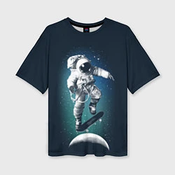Женская футболка оверсайз Космический скейтбординг