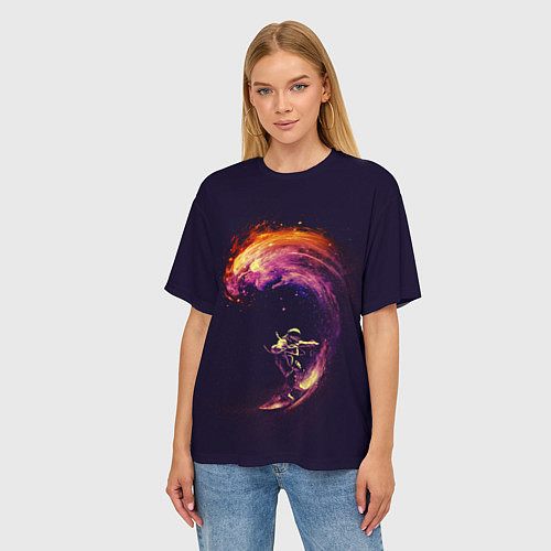 Женская футболка оверсайз Космический серфинг / 3D-принт – фото 3