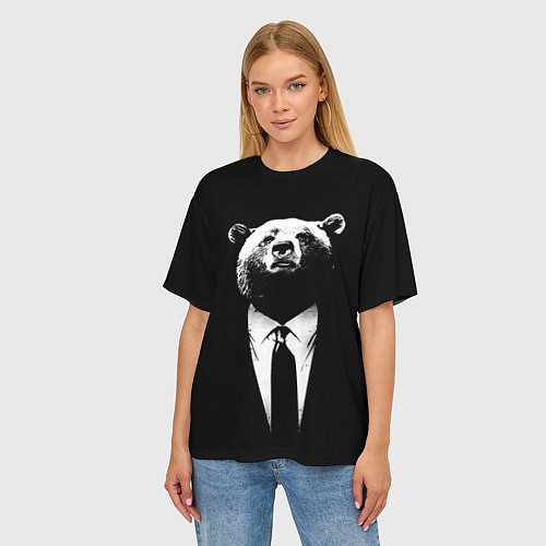 Женская футболка оверсайз Медведь бизнесмен / 3D-принт – фото 3