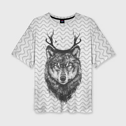 Женская футболка оверсайз Рогатый волк