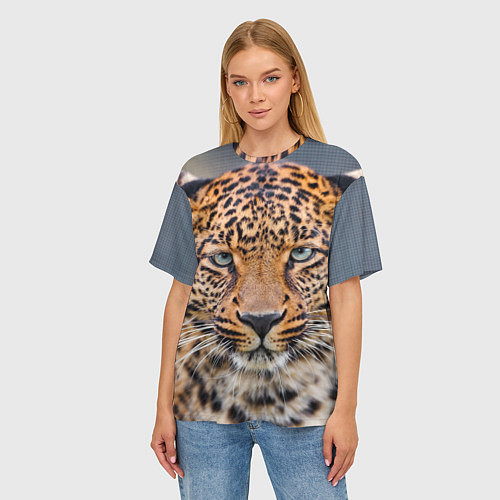 Женская футболка оверсайз Грустный леопард / 3D-принт – фото 3