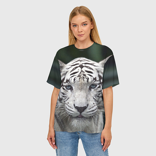 Женская футболка оверсайз Белый тигр / 3D-принт – фото 3