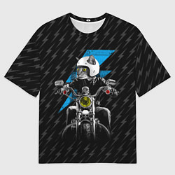 Женская футболка оверсайз Кот байкер