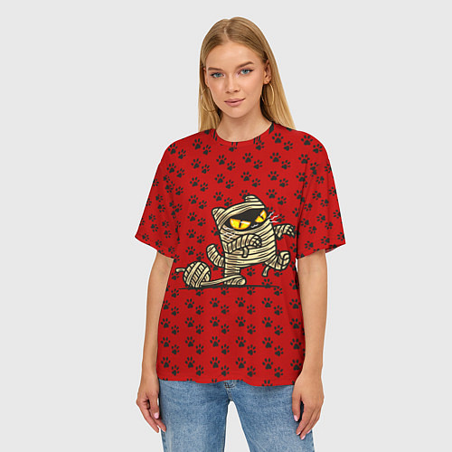 Женская футболка оверсайз Кот мумия / 3D-принт – фото 3