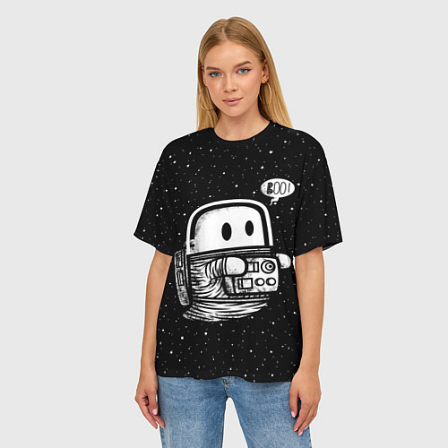 Женская футболка оверсайз Космонавт привидение / 3D-принт – фото 3