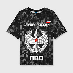 Футболка оверсайз женская Служу России - войска ПВО, цвет: 3D-принт