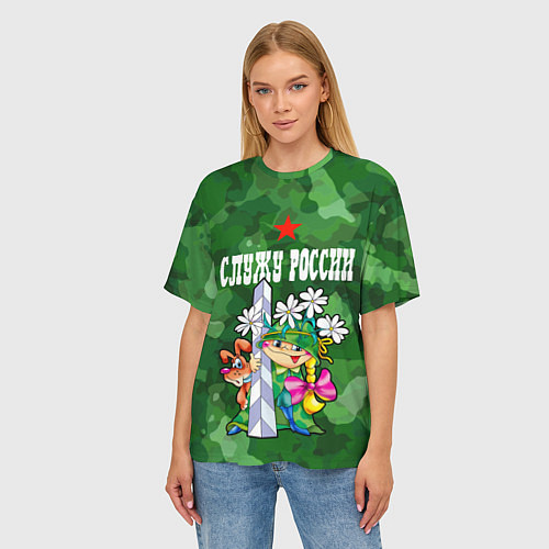Женская футболка оверсайз Служу России - пограничники / 3D-принт – фото 3